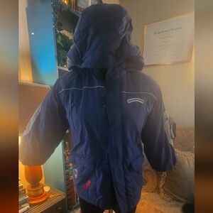 Adventure Themed Blue Hooded Kid's Puffer Jacket